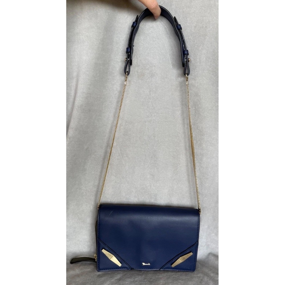 Gianni Bini Crossbody Purse Chain Link Blue Green Gold Small 8.5x5.5" Minimalist